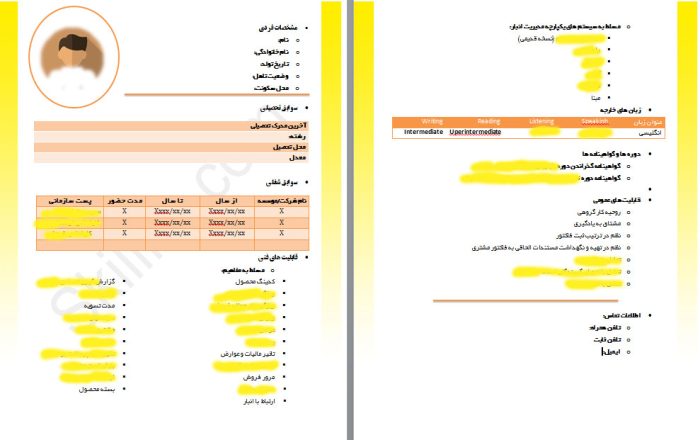 رزومه اختصاصی کارشناس فروش